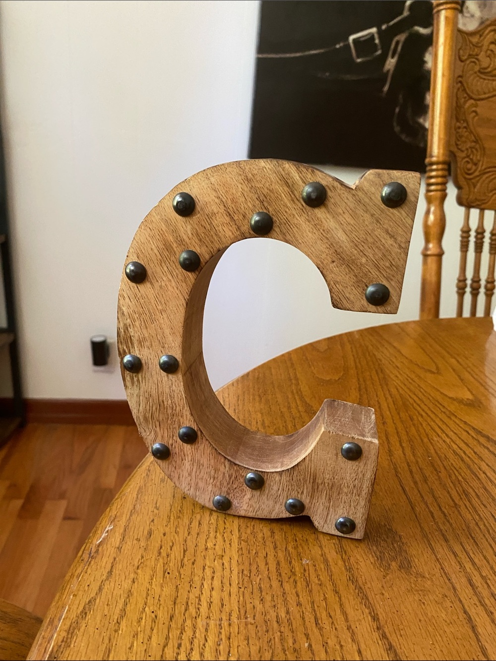 Wooden Decorative Letter C with Metal Studs - Brown